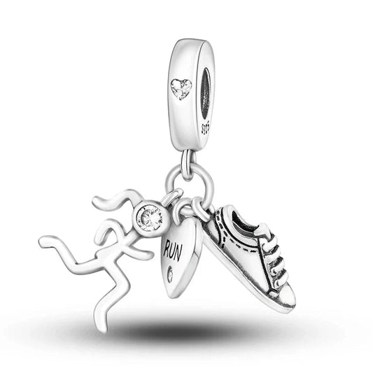 Sterling Silver Running Shoe and Runner Charm with Heart Pendant