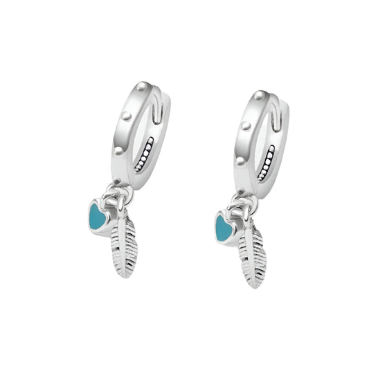 Feather and Heart Charm Hoop Earrings