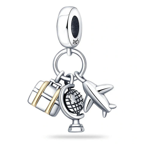 Sterling Silver Globe, Luggage, and Airplane Travel Charm - Sterling Silver Globe, Luggage, and Airplane Travel Charm