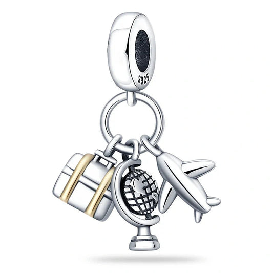 Sterling Silver Globe, Luggage, and Airplane Travel Charm