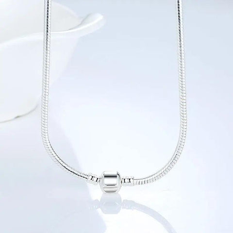 Elegant Sterling Silver Snake Chain Necklace with Sleek Barrel Clasp - Elegant Sterling Silver Snake Chain Necklace with Sleek Barrel Clasp