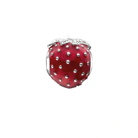Red strawberry charm with silver accents.