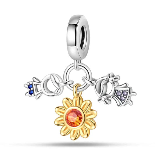 Sunflower and Charm Trio Pendant in Sterling Silver