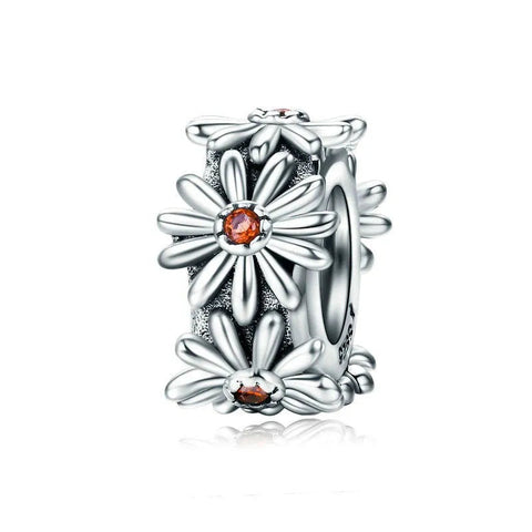 Daisy Flower Charm with Orange Stone - Daisy Flower Charm with Orange Stone