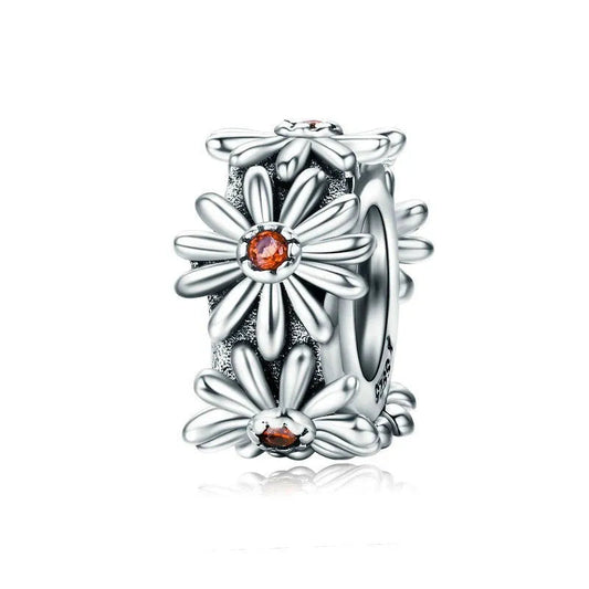 Daisy Flower Charm with Orange Stone