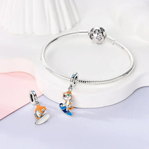 jewlouli surfer cat summer dangle pandora charm jewelry fits pandora bracelet