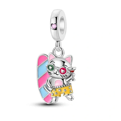 Surfer Cocktail Cat Summer Dangle Charm - Surfer Cocktail Cat Summer Dangle Charm