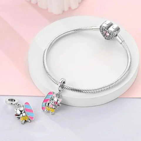 Surfer Cocktail Cat Summer Dangle Charm - Surfer Cocktail Cat Summer Dangle Charm