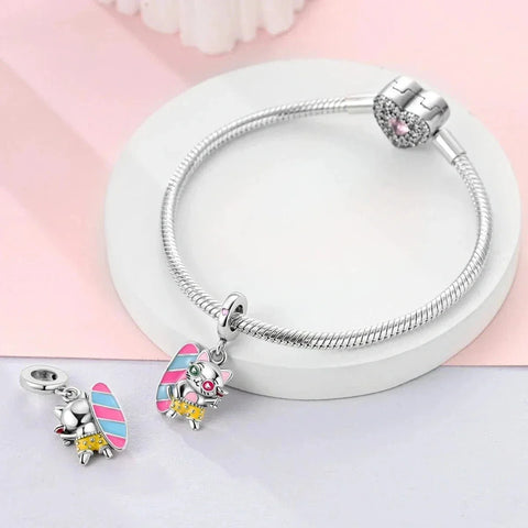 jewlouli surfer cocktail cat summer dangle pandora charm jewelry fits pandora bracelet
