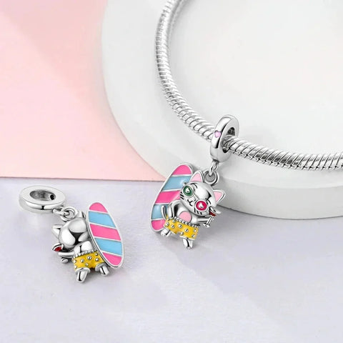 jewlouli surfer cocktail cat summer dangle pandora charm jewelry fits pandora bracelet