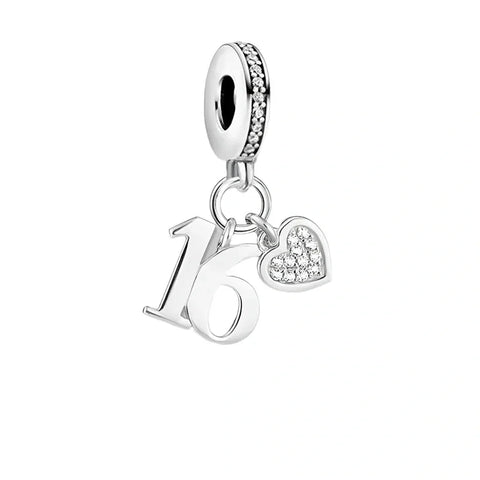 Silver charm with ''' and heart.