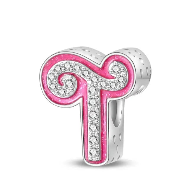 T pink charm letter for pandora bracelets