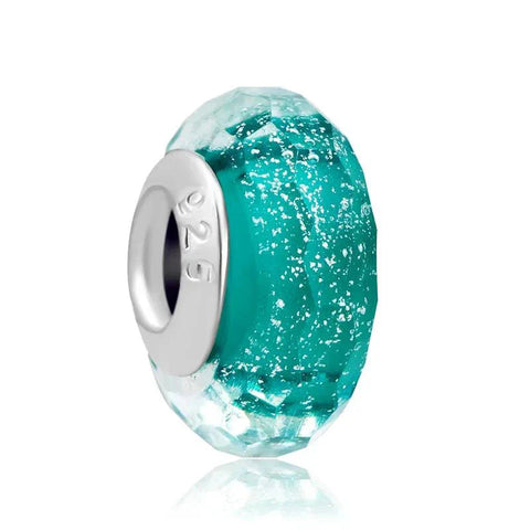 Teal Faceted Crystal Charm in Sterling Silver - Teal Faceted Crystal Charm in Sterling Silver