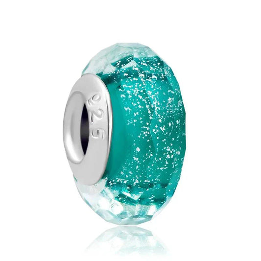 Teal Faceted Crystal Charm in Sterling Silver