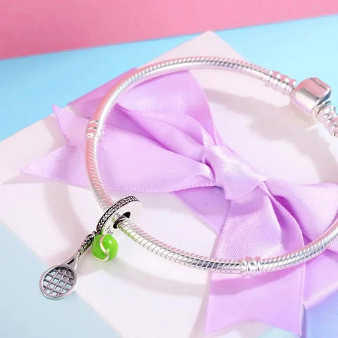 Green Tennis Ball & Racket Dangle Charm - Green Tennis Ball & Racket Dangle Charm