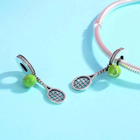 Green Tennis Ball & Racket Dangle Charm - Green Tennis Ball & Racket Dangle Charm