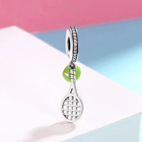Green Tennis Ball & Racket Dangle Charm - Green Tennis Ball & Racket Dangle Charm