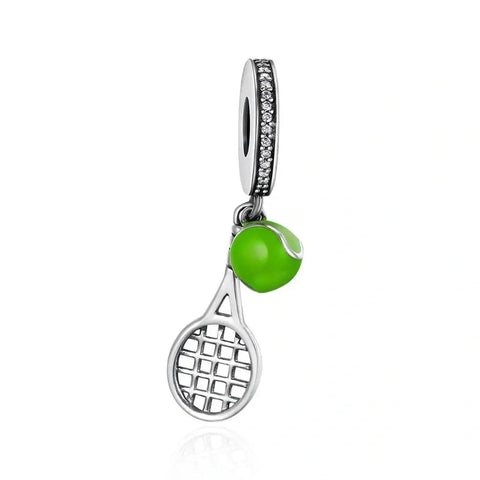 Green Tennis Ball & Racket Dangle Charm - Green Tennis Ball & Racket Dangle Charm