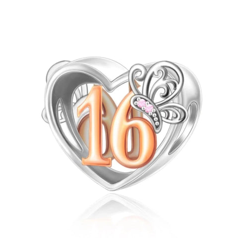 th Birthday Butterfly Heart Charm