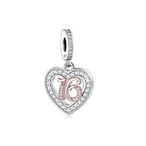 th Birthday Rose Gold Heart Dangle Charm - th Birthday Rose Gold Heart Dangle Charm