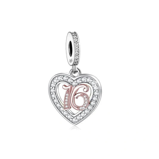 th Birthday Rose Gold Heart Dangle Charm