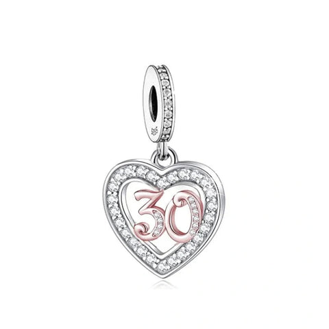 th Birthday Rose Gold Heart Dangle Charm - th Birthday Rose Gold Heart Dangle Charm