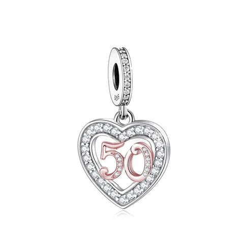 th Birthday Rose Gold Heart Dangle Charm - th Birthday Rose Gold Heart Dangle Charm