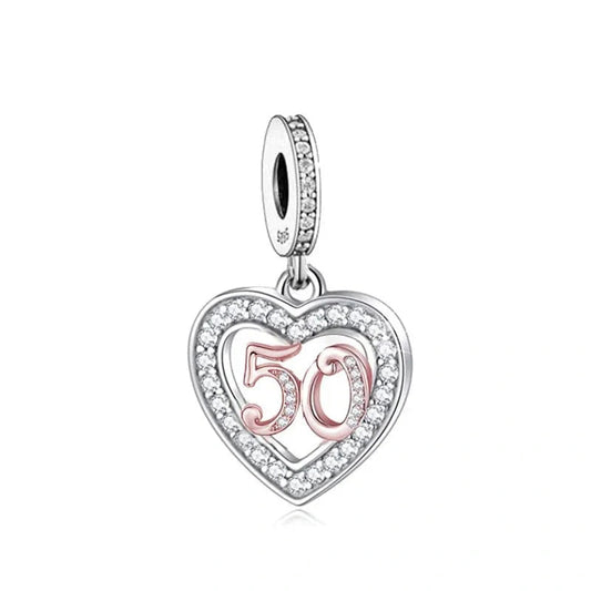 th Birthday Rose Gold Heart Dangle Charm