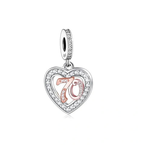 th Birthday Rose Gold Heart Dangle Charm - th Birthday Rose Gold Heart Dangle Charm