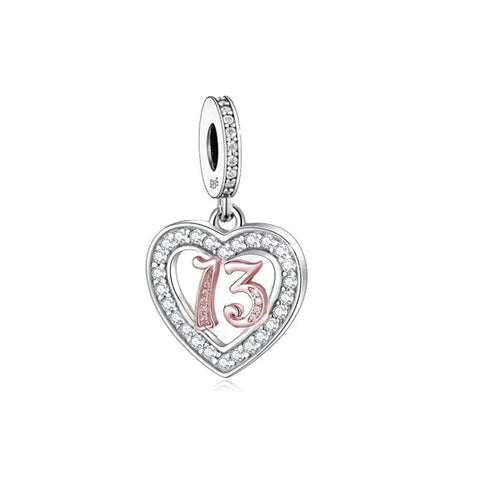 th Birthday Rose Gold Heart Dangle Charm