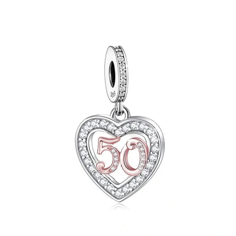 jewlouli th birthday rose gold heart dangle pandora charm jewelry fits pandora bracelet
