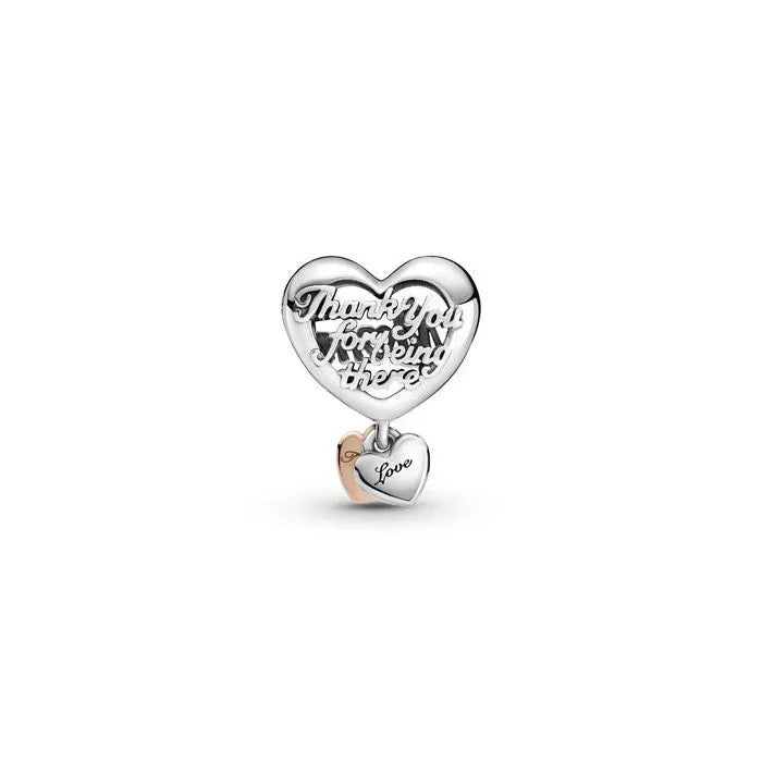 Mom thanks Heart Charm with Rose Gold Accents for Pandora