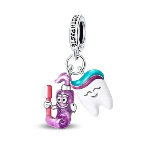 Toothpaste & Smiling Tooth Dangle Pendant Charm
