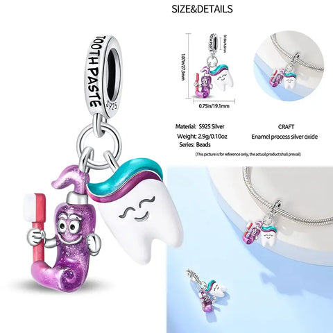 Toothpaste & Smiling Tooth Dangle Pendant Charm