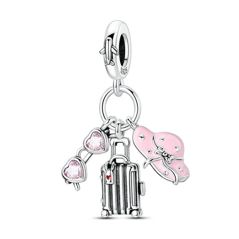 Travel Essentials Heart Sunglasses, Luggage & Bow Hat Dangle Charm
