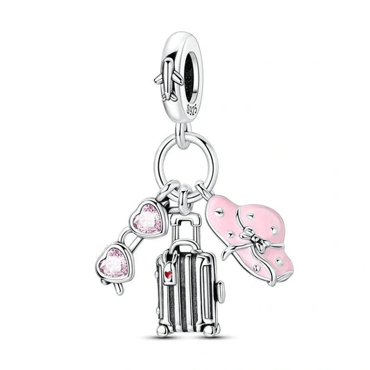 Travel Essentials Heart Sunglasses, Luggage & Bow Hat Dangle Charm