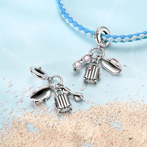Travel Essentials Heart Sunglasses, Luggage & Bow Hat Dangle Charm