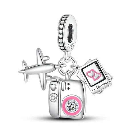 jewlouli travel moments camera airplane pandora charm jewelry fits pandora bracelet