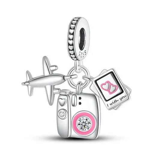 jewlouli travel moments camera airplane pandora charm jewelry fits pandora bracelet