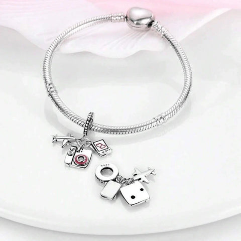 jewlouli travel moments camera airplane pandora charm jewelry fits pandora bracelet