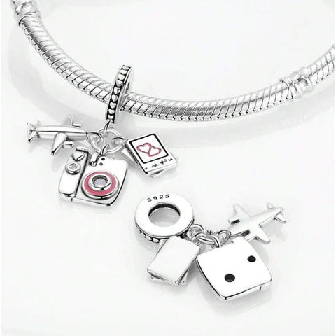 jewlouli travel moments camera airplane pandora charm jewelry fits pandora bracelet