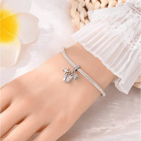 jewlouli travel moments camera airplane pandora charm jewelry fits pandora bracelet