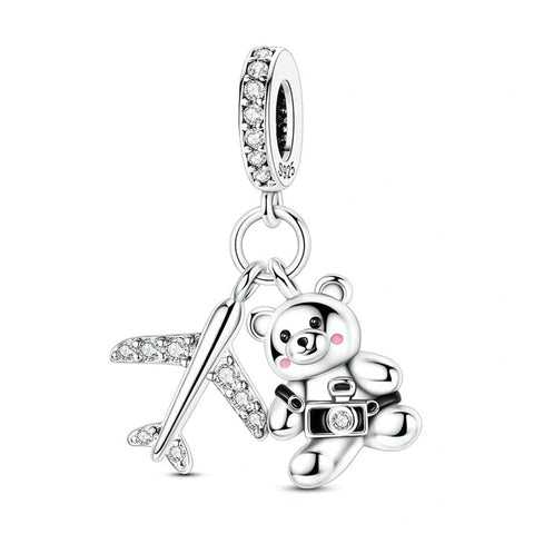 Travel Teddy & Airplane Dangle Charm - Travel Teddy & Airplane Dangle Charm