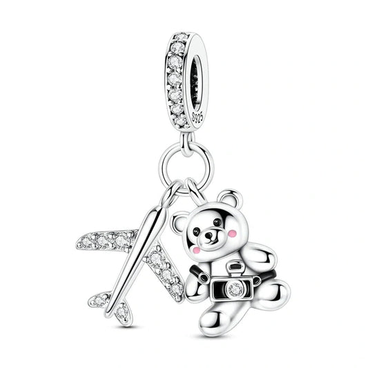 Travel Teddy & Airplane Dangle Charm