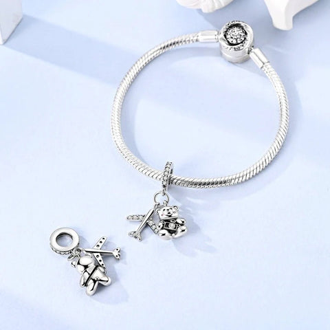 Travel Teddy & Airplane Dangle Charm - Travel Teddy & Airplane Dangle Charm