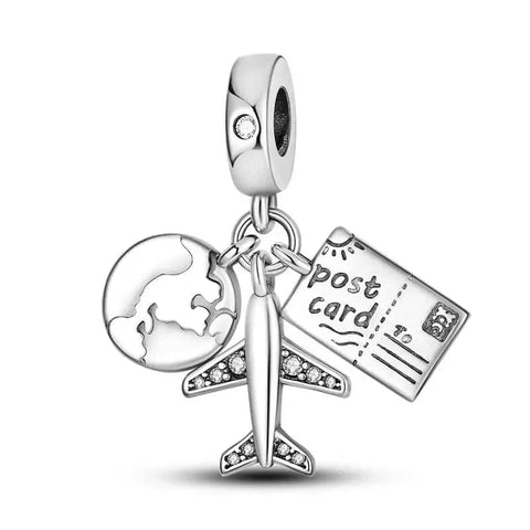 Travel the World Plane Postcard Charm - Travel the World Plane Postcard Charm