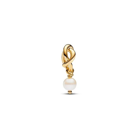 Treated Freshwater Cultured Pearl Eternity Circle Dangle Charm June - June birthstone charm with pearl, symbolizing purity.