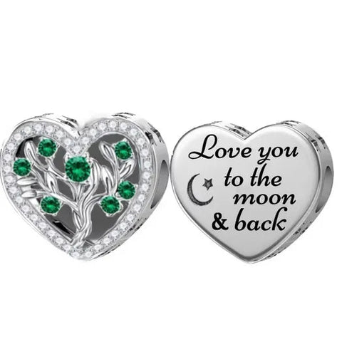 Green Tree Heart Love you to the Moon & Back Charm