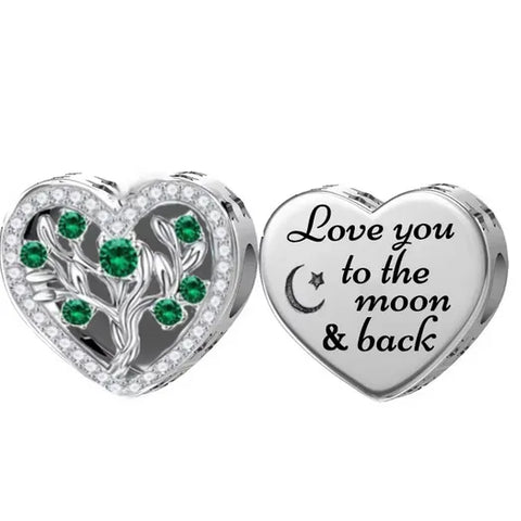 Green Tree Heart Love you to the Moon & Back Charm - Green Tree Heart Love you to the Moon & Back Charm