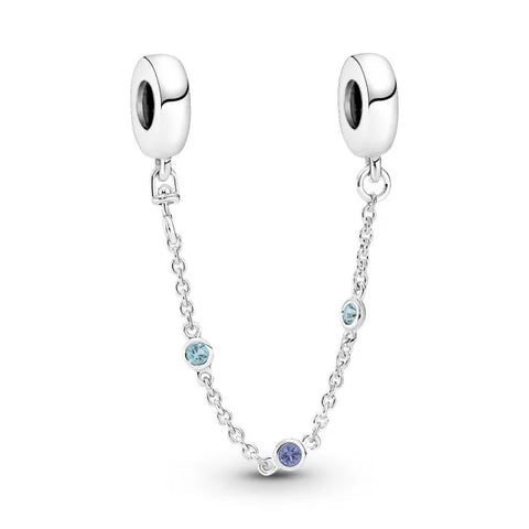 Triple Blue Stone Safety Chain cm - Love you mom heart charm, a sweet token of appreciation for mothers on charm bracelets